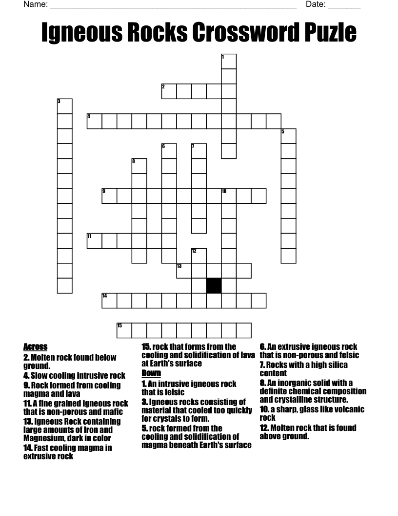 Igneous Rocks Crossword Puzle WordMint Igneous Rocks Crossword Puzle WordMint