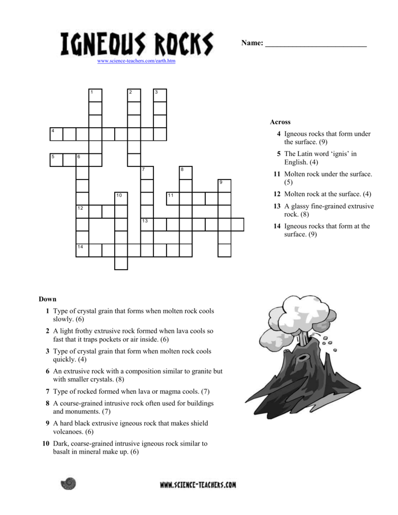 Igneous Rocks Worksheet Geology Crossword Puzzle Igneous Rocks Worksheet Geology Crossword Puzzle