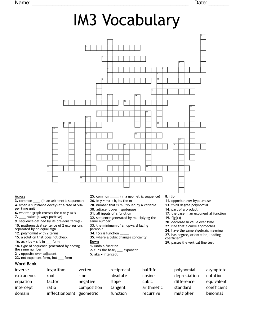 IM3 Vocabulary Crossword WordMint