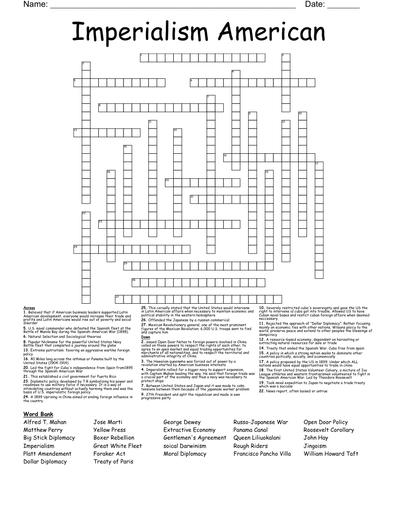 Imperialism American Crossword WordMint Imperialism American Crossword WordMint