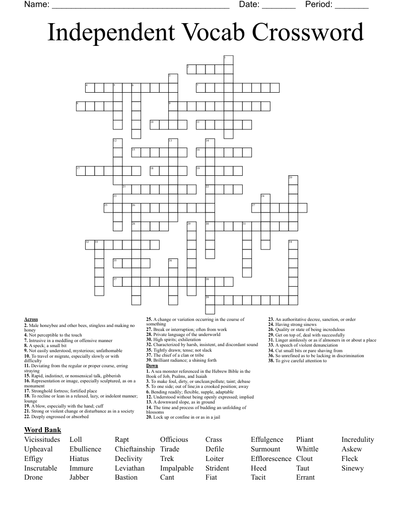 Independent Vocab Crossword WordMint Independent Vocab Crossword WordMint