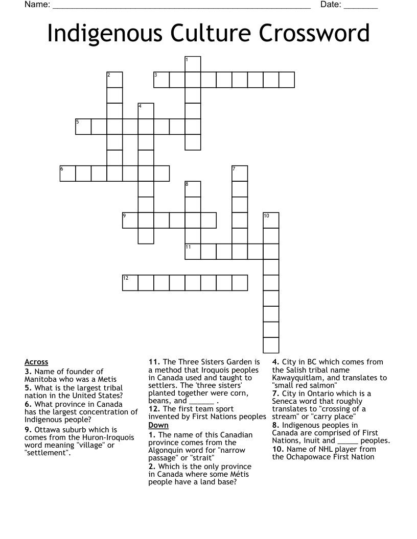 Indigenous Culture Crossword WordMint