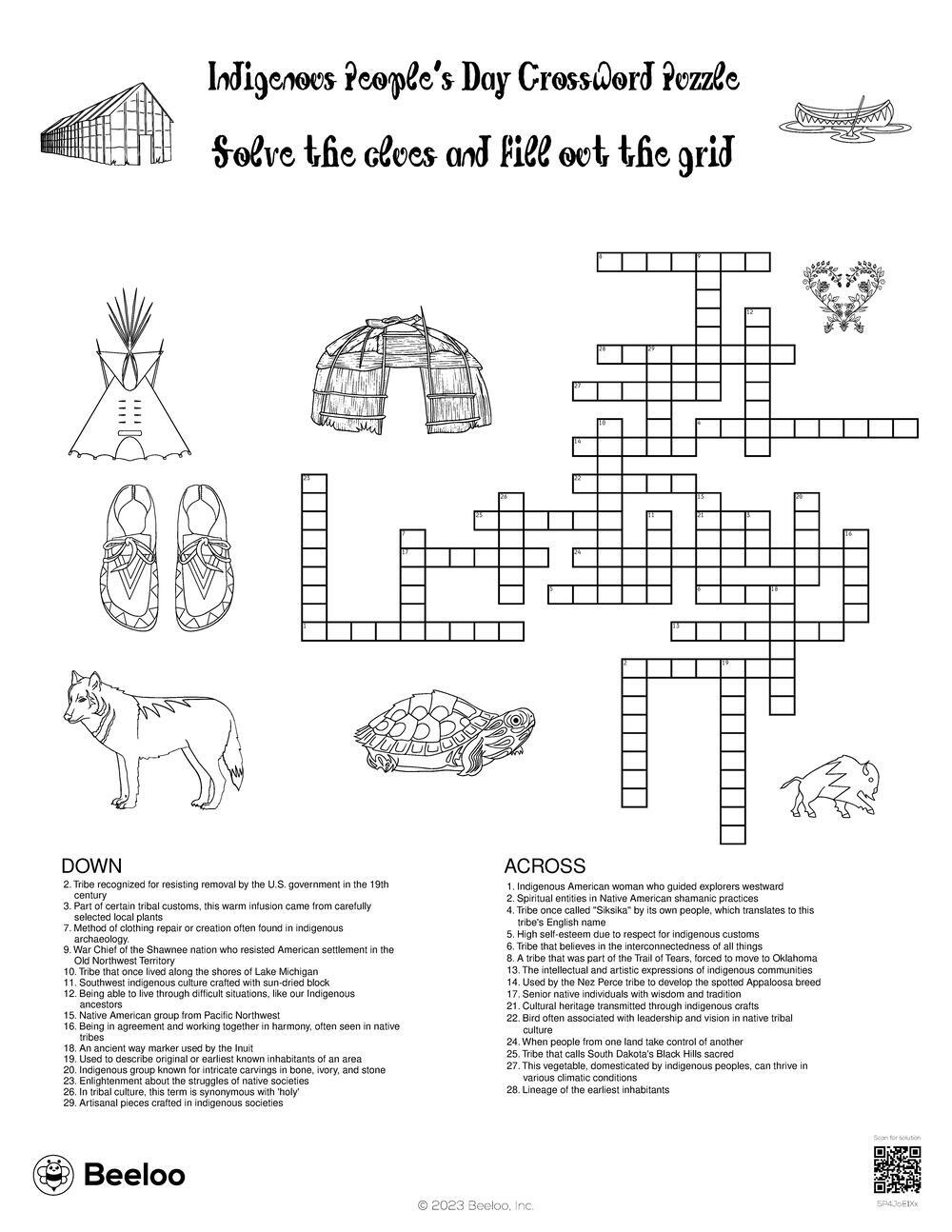 Indigenous People s Day Crossword Puzzle Beeloo Printable Crafts And Activities For Kids