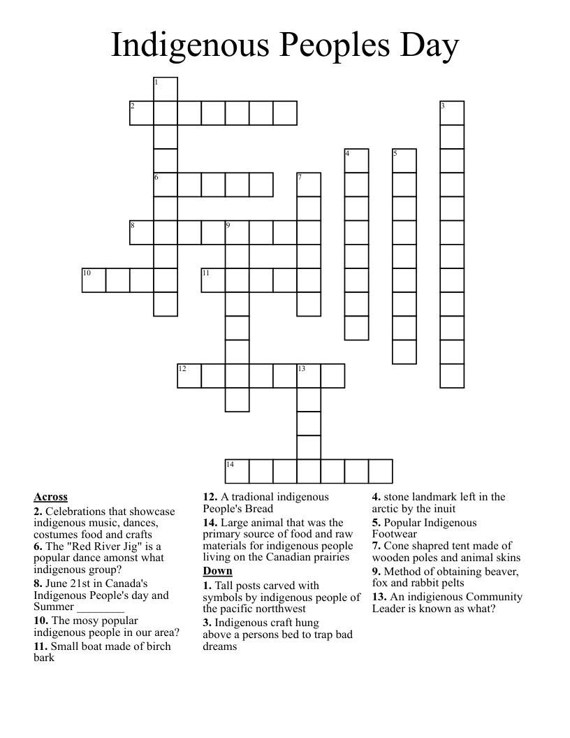 Indigenous Peoples Day Crossword WordMint Indigenous Peoples Day Crossword WordMint