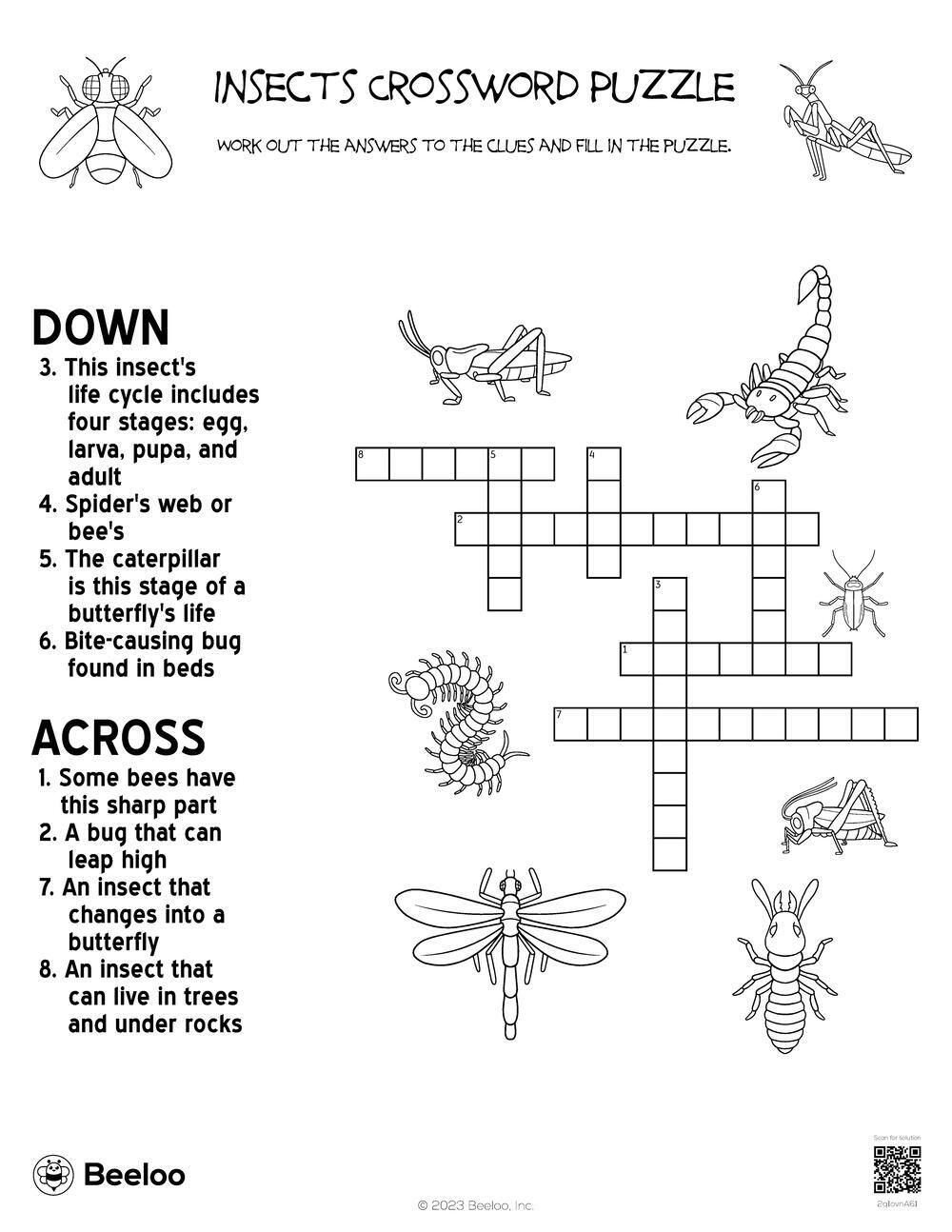 Insect themed Crossword Puzzles Beeloo Printable Crafts And Activities For Kids