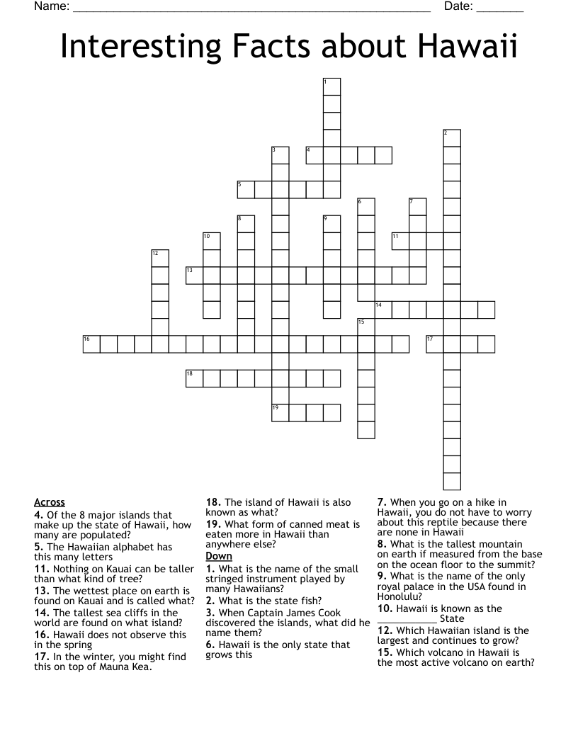 Interesting Facts About Hawaii Crossword WordMint Interesting Facts About Hawaii Crossword WordMint