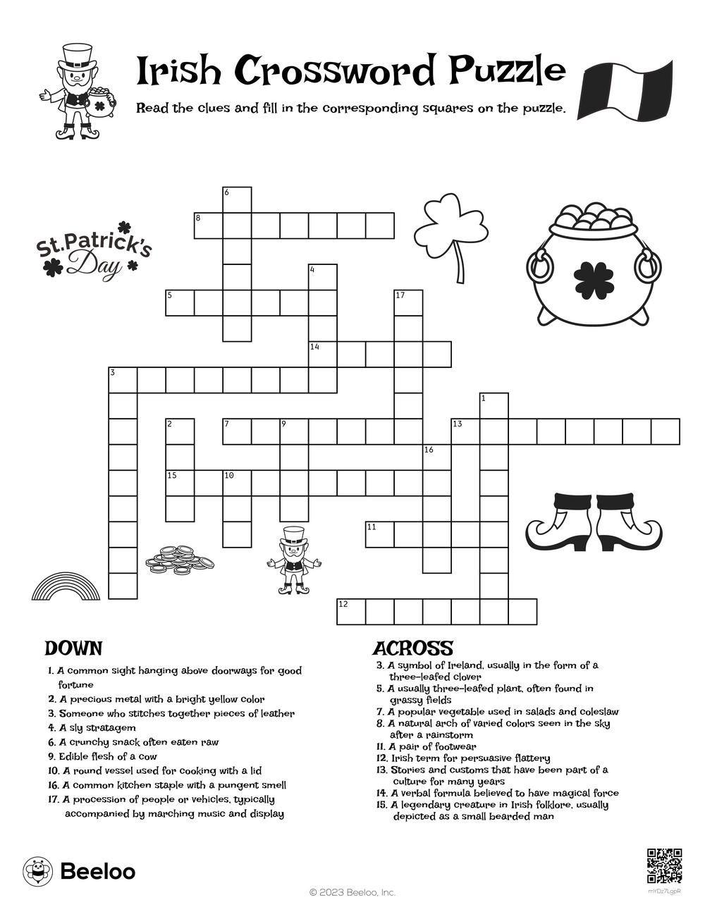 Irish Crossword Puzzle Beeloo Printable Crafts And Activities For Kids Irish Crossword Puzzle Beeloo Printable Crafts And Activities For Kids