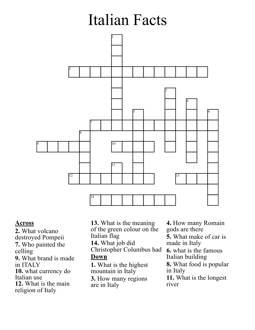 Italian Facts Crossword WordMint Italian Facts Crossword WordMint