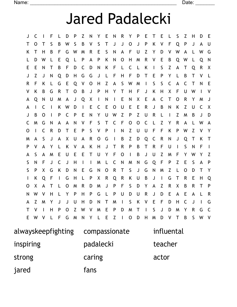 Jared Padalecki Word Search WordMint