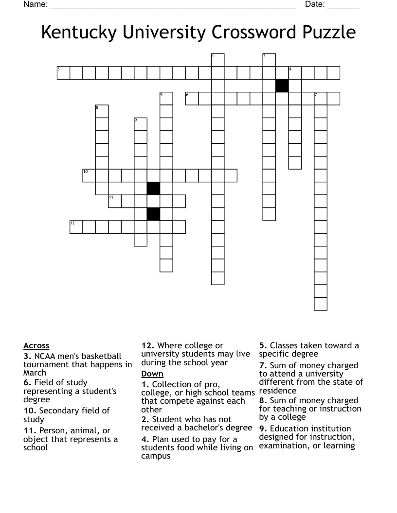 Kentucky University Crossword Puzzle WordMint Kentucky University Crossword Puzzle WordMint