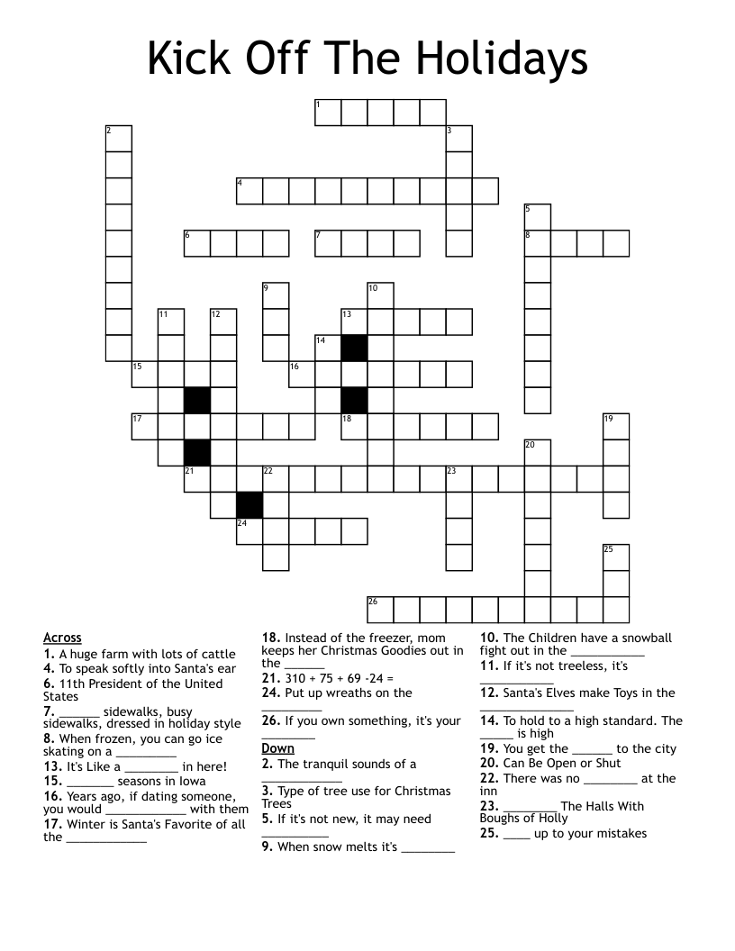 Kick Off The Holidays Crossword WordMint Kick Off The Holidays Crossword WordMint