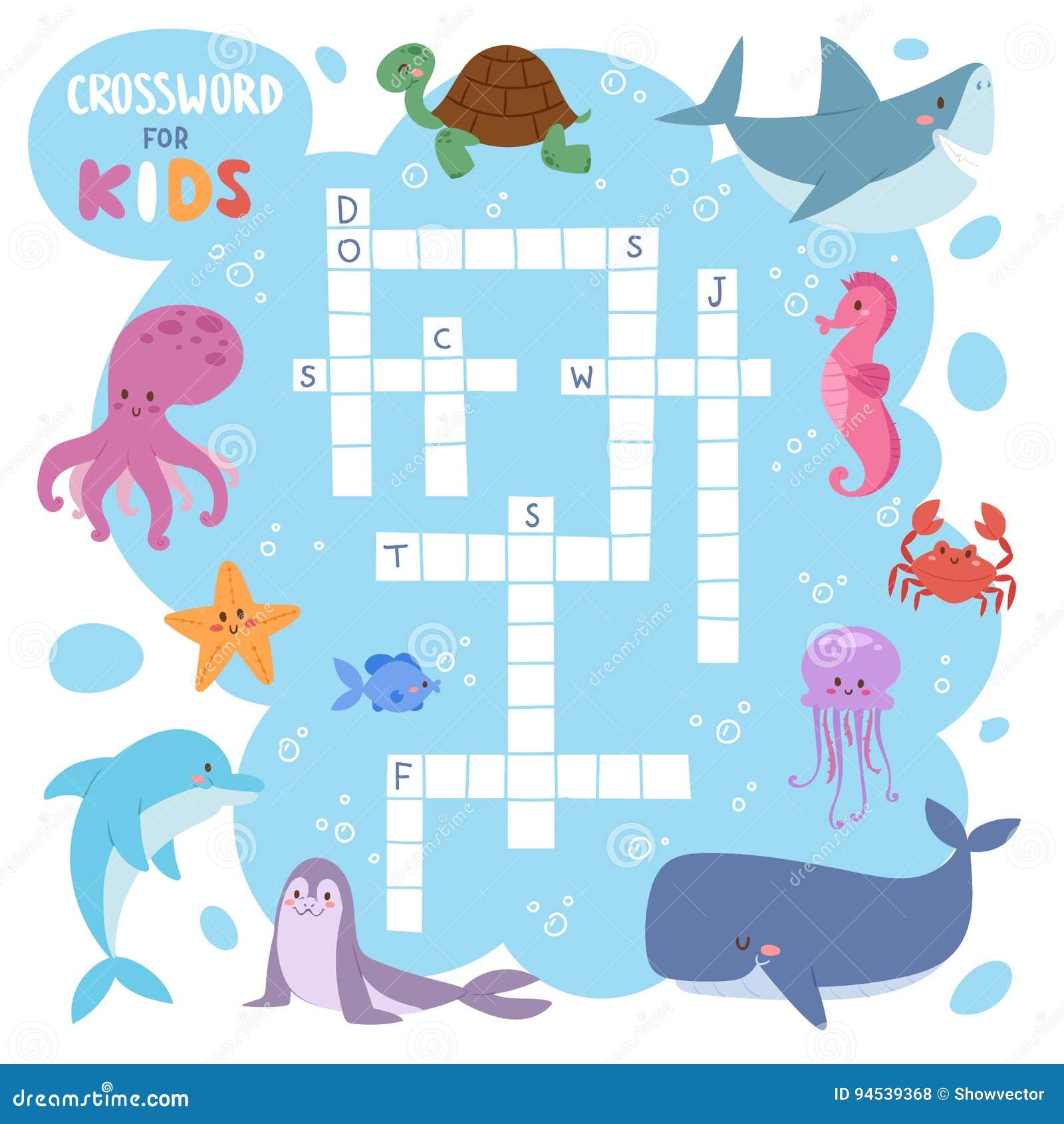 Kids Magazine Book Puzzle Game Of Sea Underwater Ocean Fish And Animals Logical Crossword Worksheet Colorful Printable Stock Vector Illustration Of Jellyfish Education 94539368