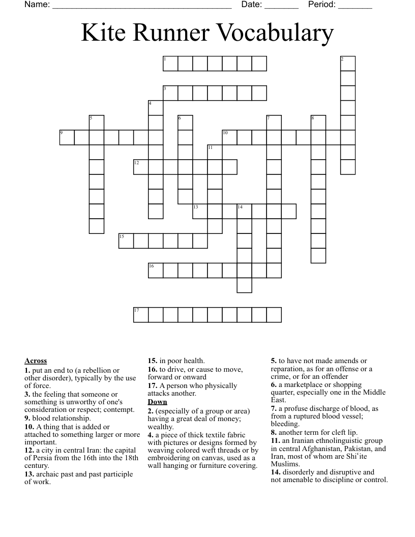 Kite Runner Vocabulary Crossword WordMint Kite Runner Vocabulary Crossword WordMint