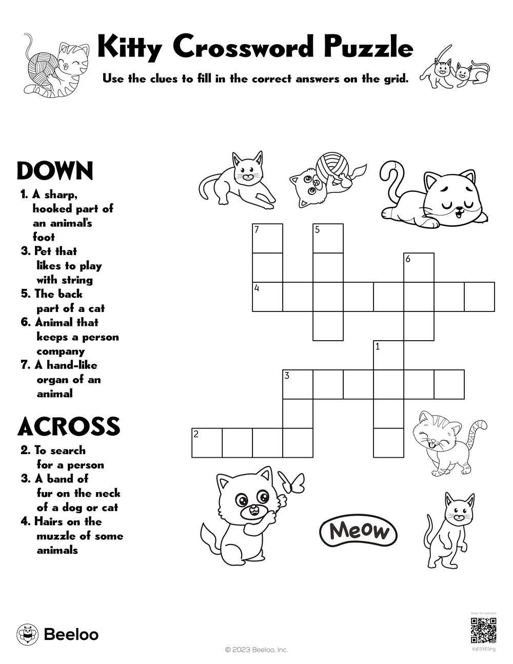 Kitty Crossword Puzzle Beeloo Printable Crafts And Activities For Kids Kitty Crossword Puzzle Beeloo Printable Crafts And Activities For Kids