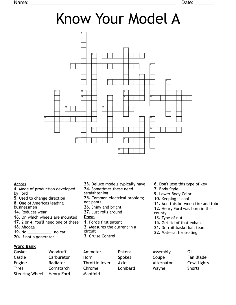 Know Your Model A Crossword WordMint Know Your Model A Crossword WordMint