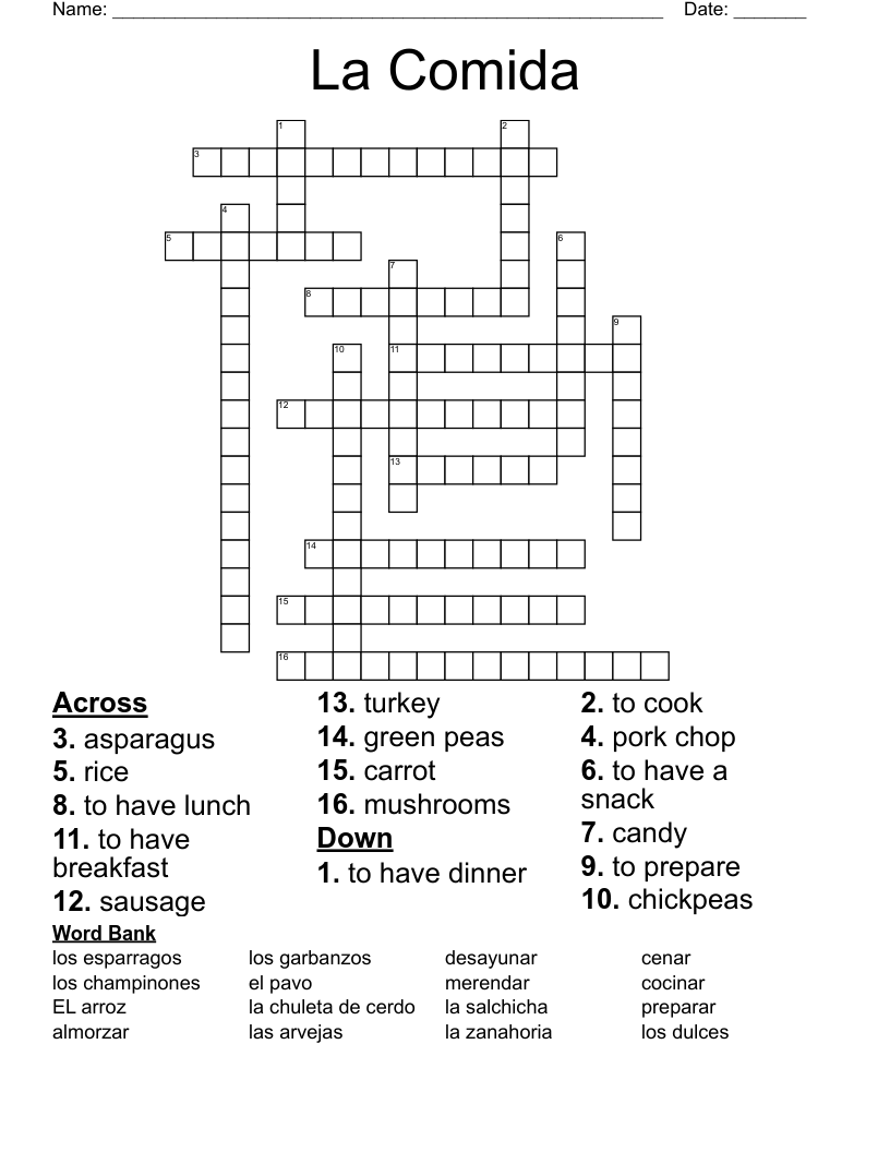 La Comida Crossword WordMint