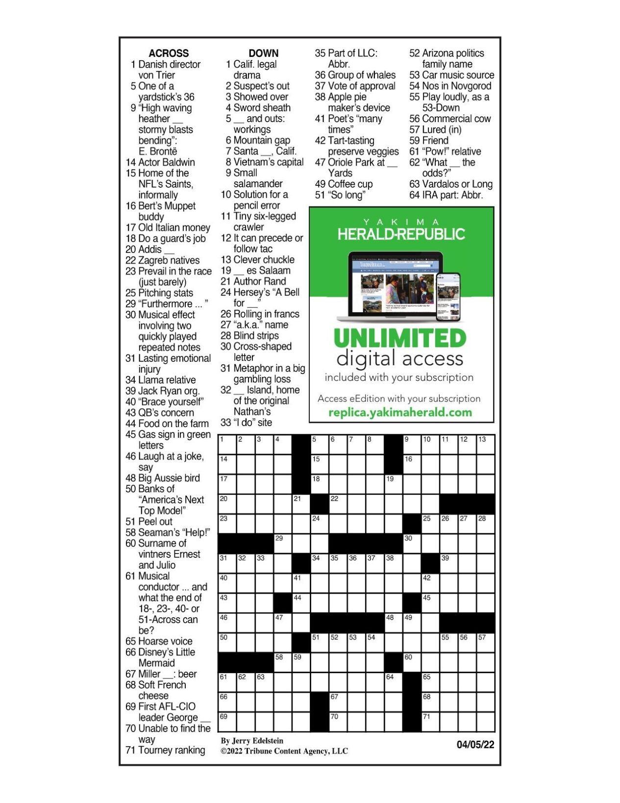LA Times Crossword April 5 2022 Crosswords Yakimaherald LA Times Crossword April 5 2022 Crosswords Yakimaherald