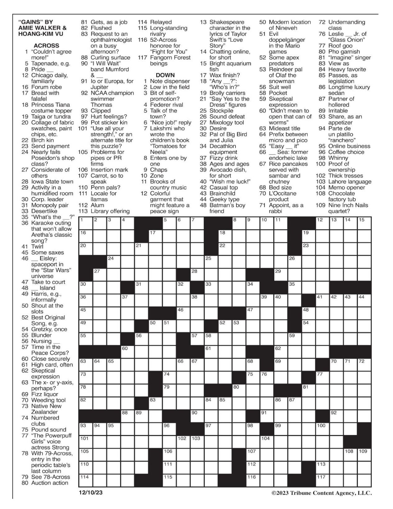 LA Times Crossword Dec 10 2023 Crosswords Yakimaherald