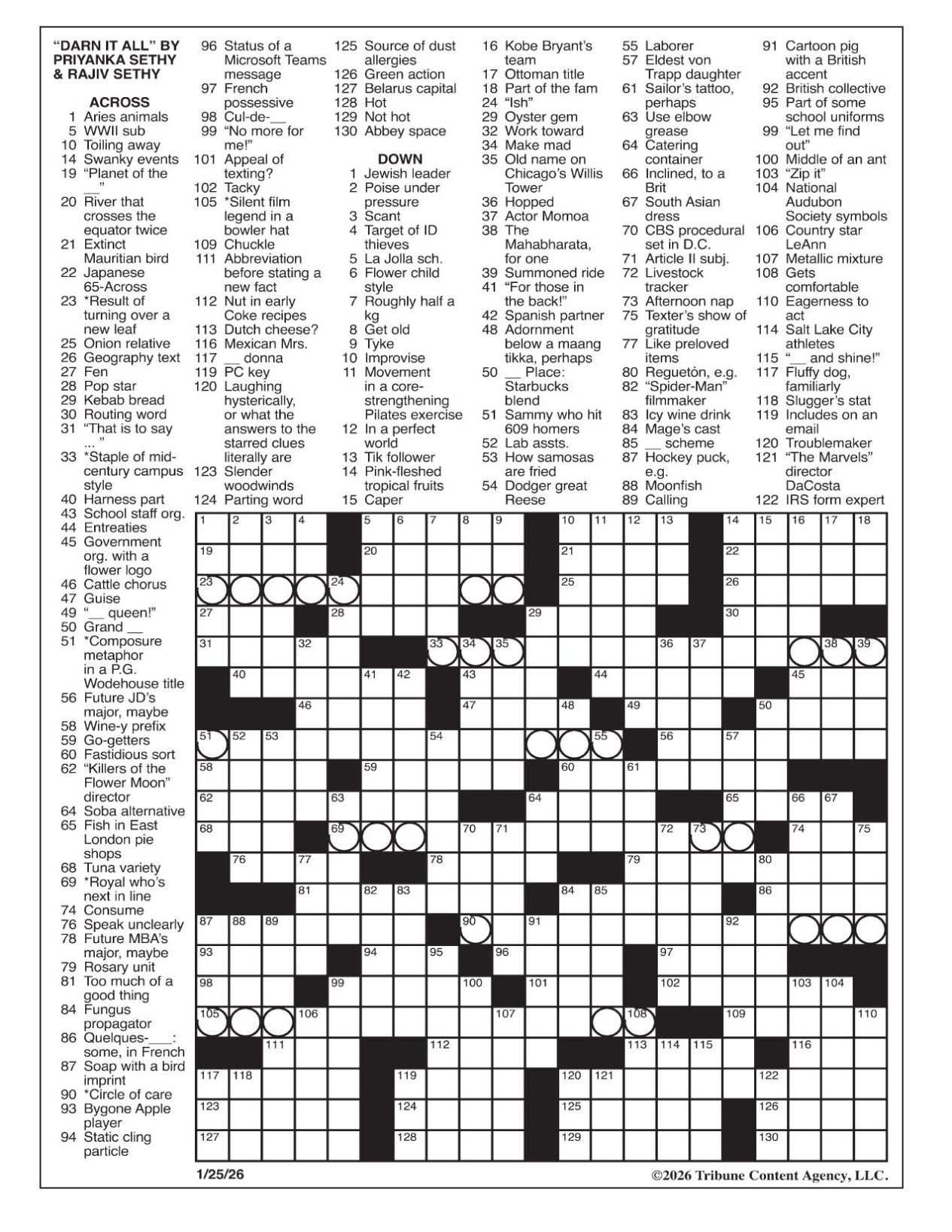 LA Times Crossword Jan 25 2026 Crosswords Yakimaherald LA Times Crossword Jan 25 2026 Crosswords Yakimaherald