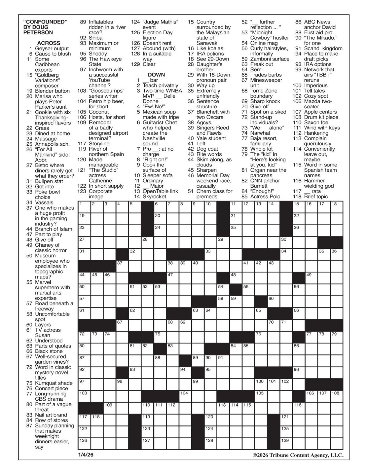 LA Times Crossword Jan 4 2026 Crosswords Yakimaherald LA Times Crossword Jan 4 2026 Crosswords Yakimaherald