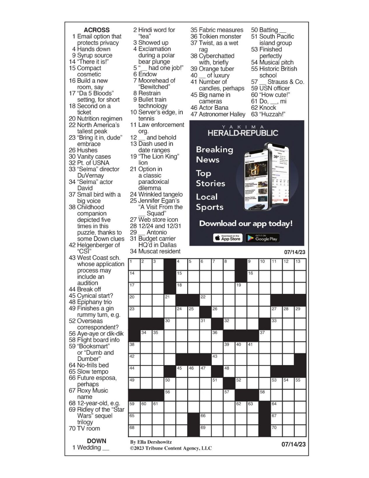 LA Times Crossword July 14 2023 Crosswords Yakimaherald