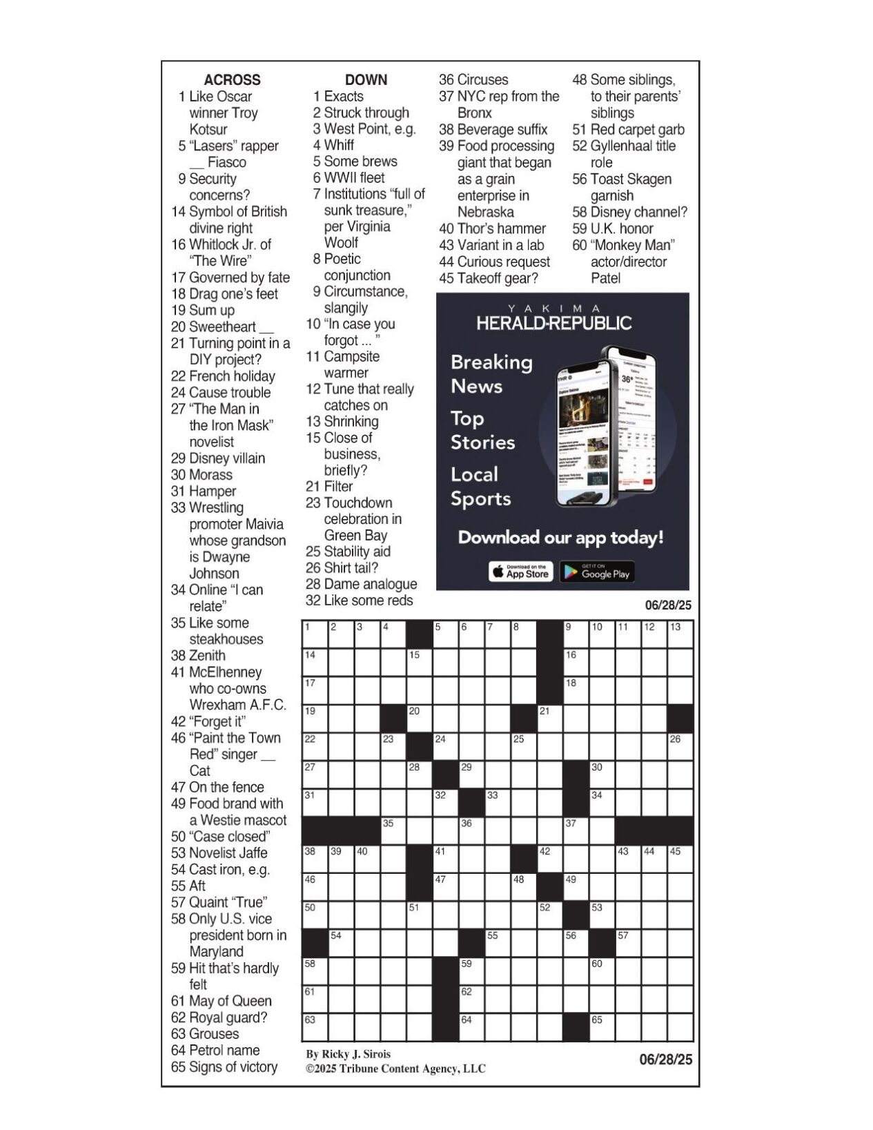 LA Times Crossword June 28 2025 Crosswords Yakimaherald