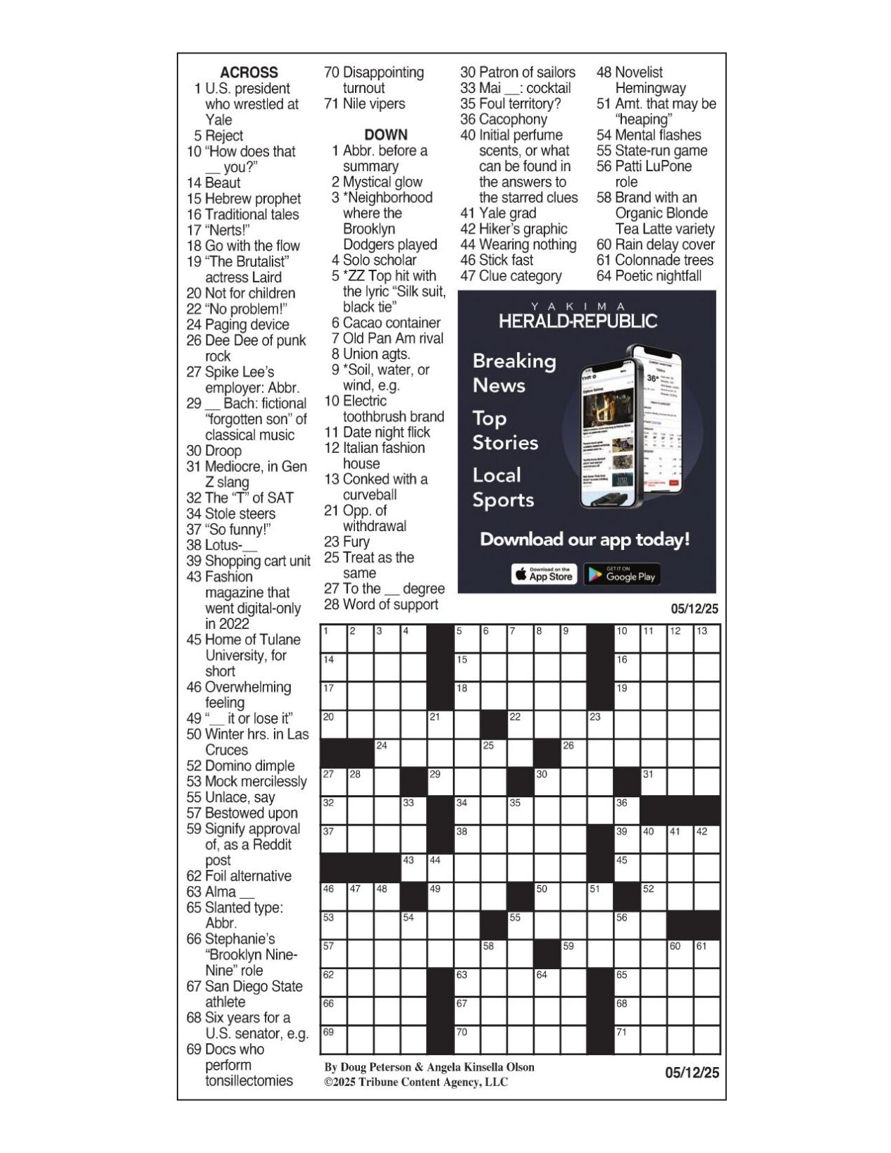 LA Times Crossword May 12 2025 Crosswords Yakimaherald