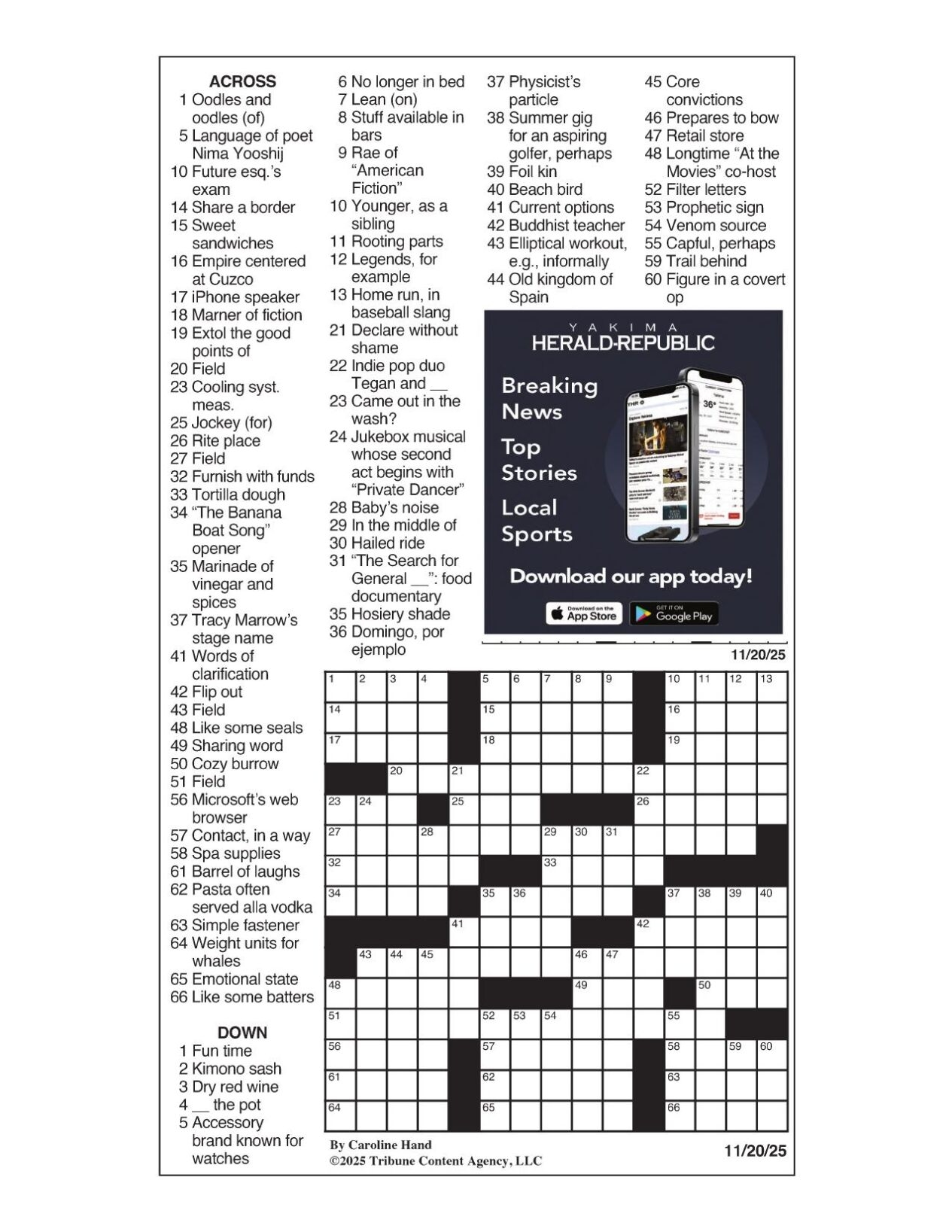 LA Times Crossword Nov 20 2025 Crosswords Yakimaherald LA Times Crossword Nov 20 2025 Crosswords Yakimaherald
