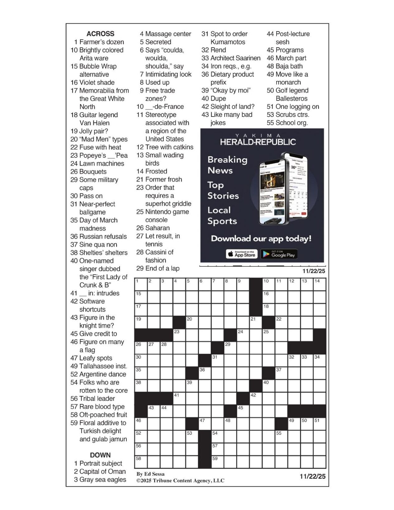 LA Times Crossword Nov 22 2025 Crosswords Yakimaherald