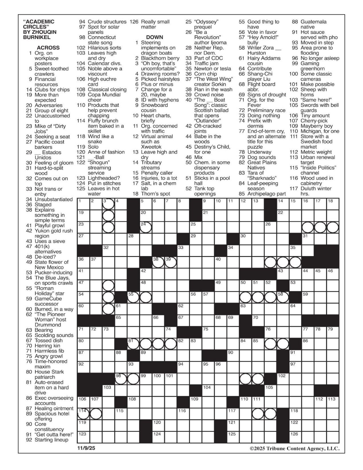 LA Times Crossword Nov 9 2025 Crosswords Yakimaherald