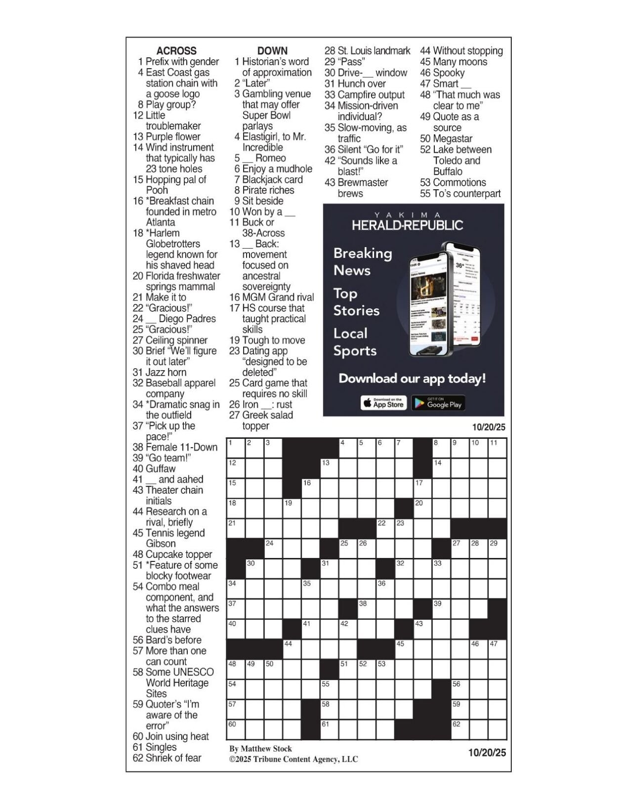 LA Times Crossword Oct 20 2025 Crosswords Yakimaherald LA Times Crossword Oct 20 2025 Crosswords Yakimaherald