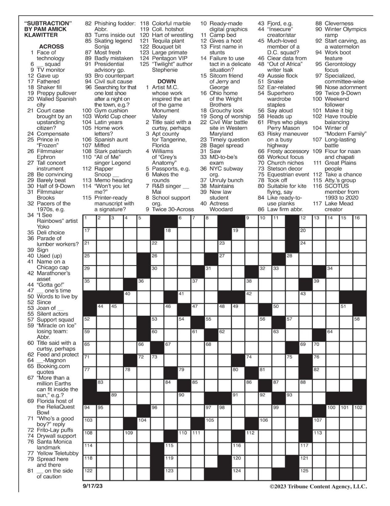 LA Times Crossword Sept 17 2023 Crosswords Yakimaherald