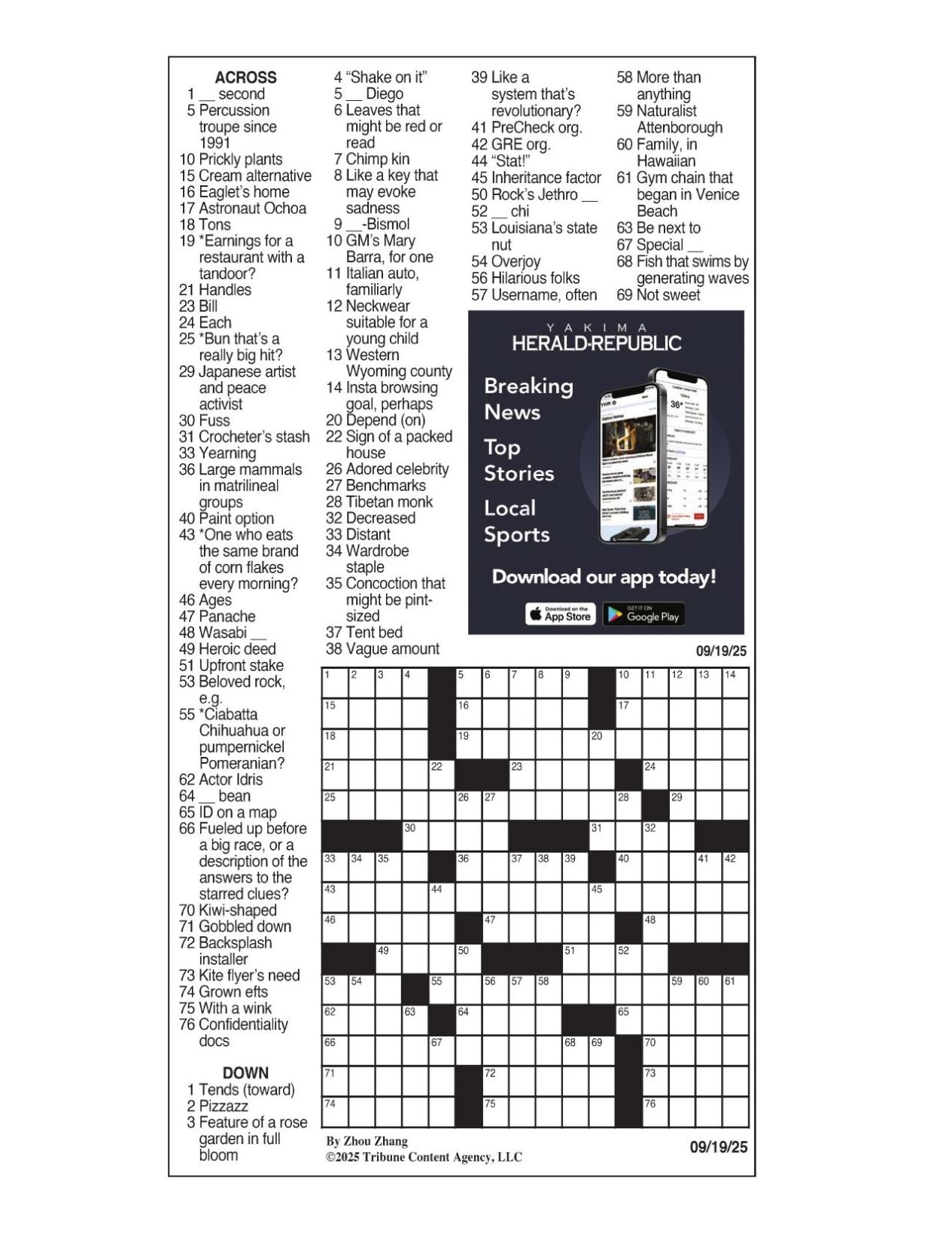 LA Times Crossword Sept 19 2025 Crosswords Yakimaherald LA Times Crossword Sept 19 2025 Crosswords Yakimaherald