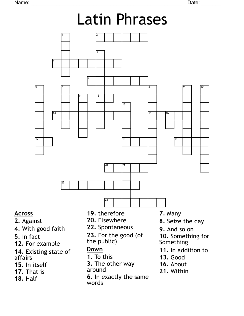 Latin Phrases Crossword WordMint Latin Phrases Crossword WordMint