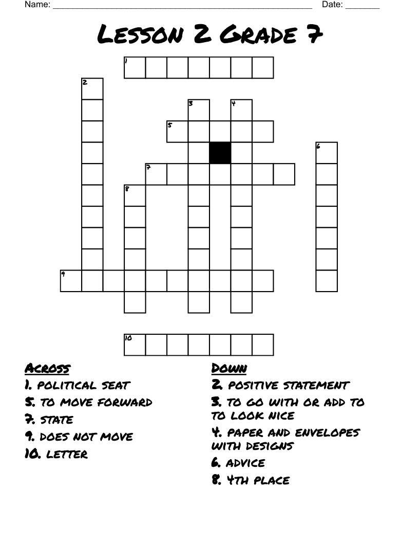 Lesson 2 Grade 7 Crossword WordMint