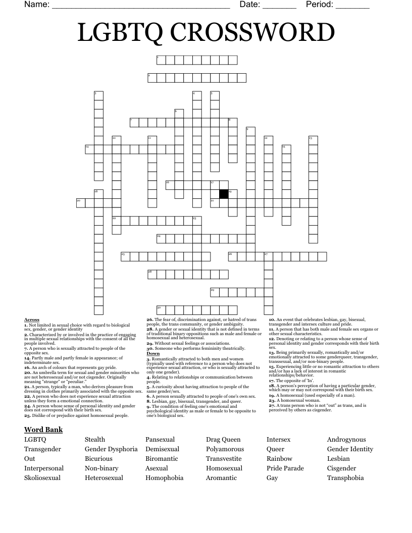 LGBTQ CROSSWORD WordMint LGBTQ CROSSWORD WordMint