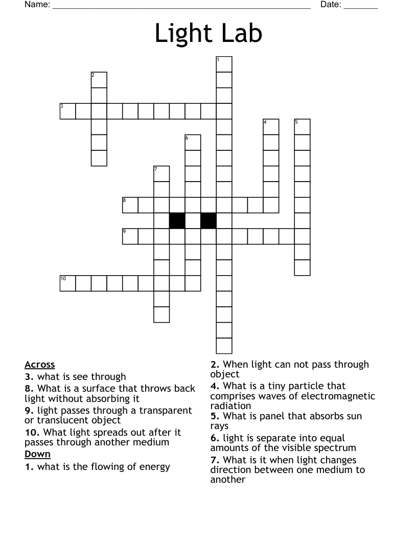 Light Lab Crossword WordMint Light Lab Crossword WordMint