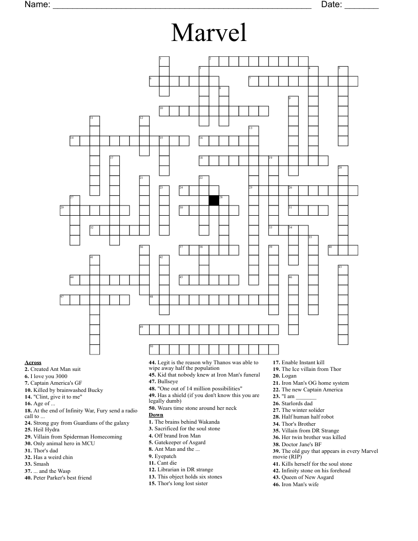 Marvel Crossword WordMint