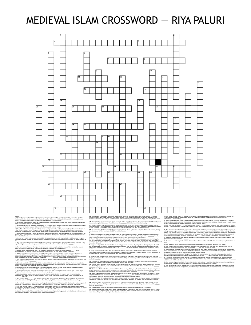 MEDIEVAL ISLAM CROSSWORD RIYA PALURI WordMint MEDIEVAL ISLAM CROSSWORD RIYA PALURI WordMint