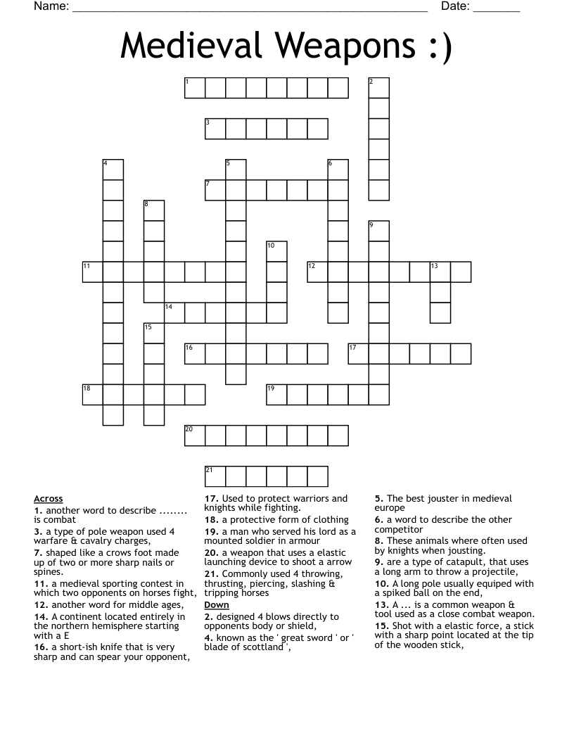 Medieval Weapons Crossword WordMint