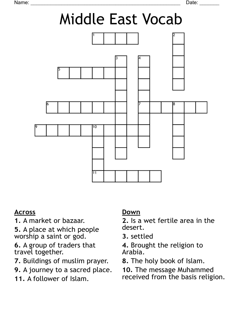 Middle East Vocab Crossword WordMint