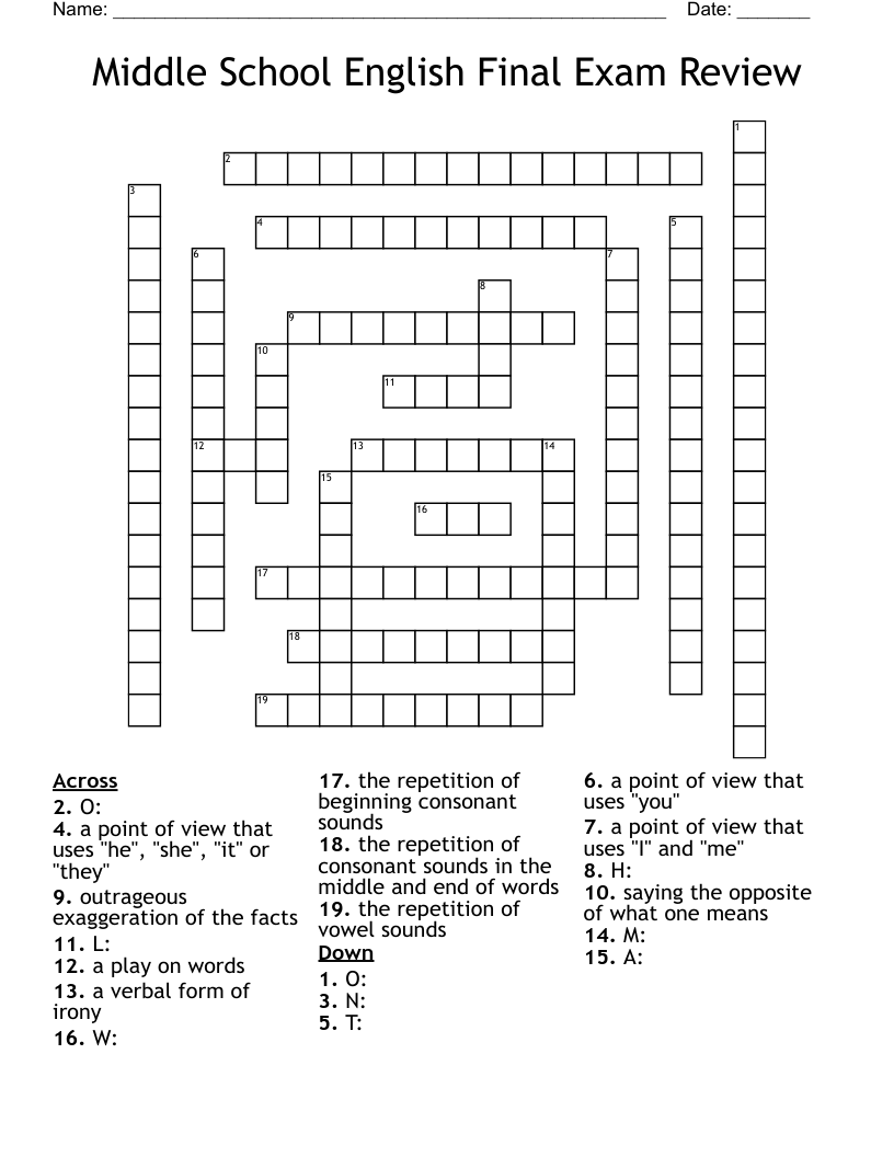 Middle School English Final Exam Review Crossword WordMint Middle School English Final Exam Review Crossword WordMint
