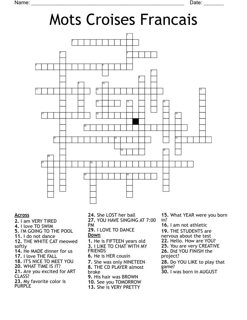 Mots Croises Francais Crossword WordMint