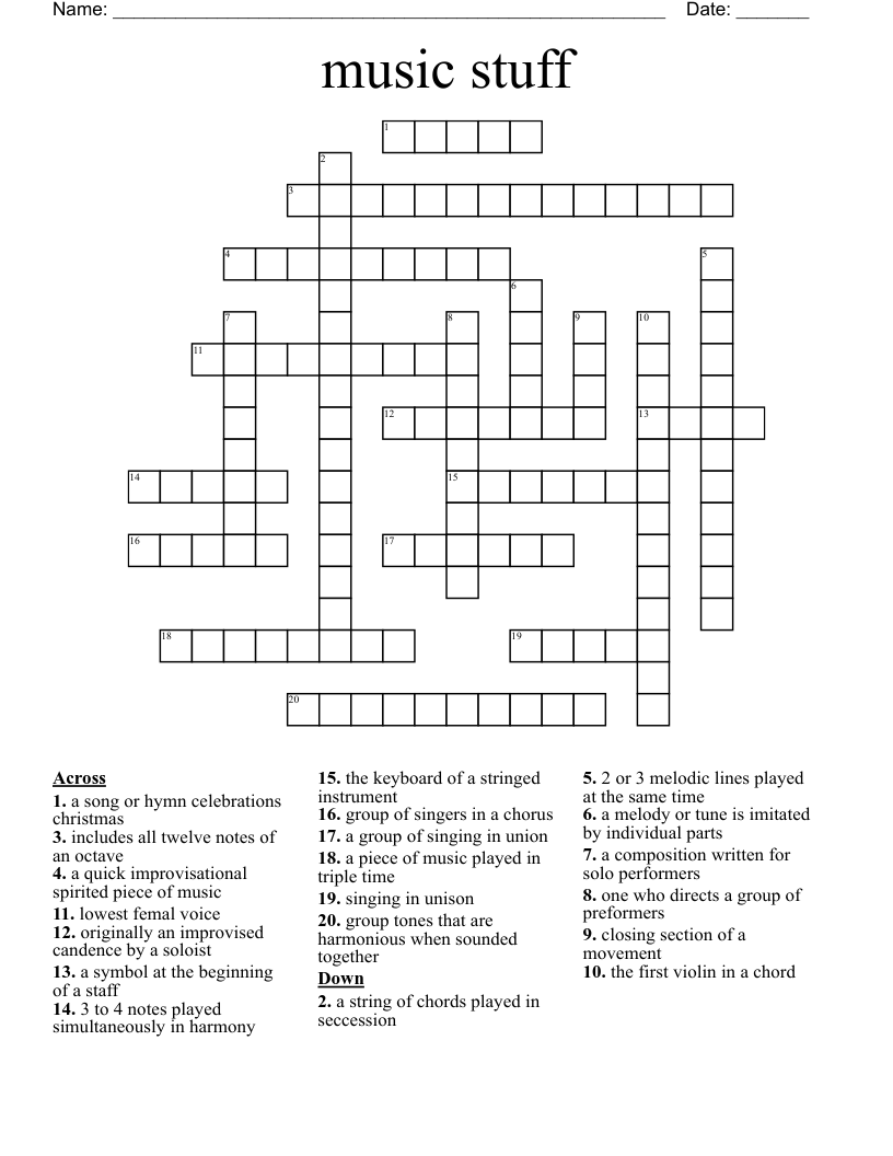 Music Stuff Crossword WordMint Music Stuff Crossword WordMint
