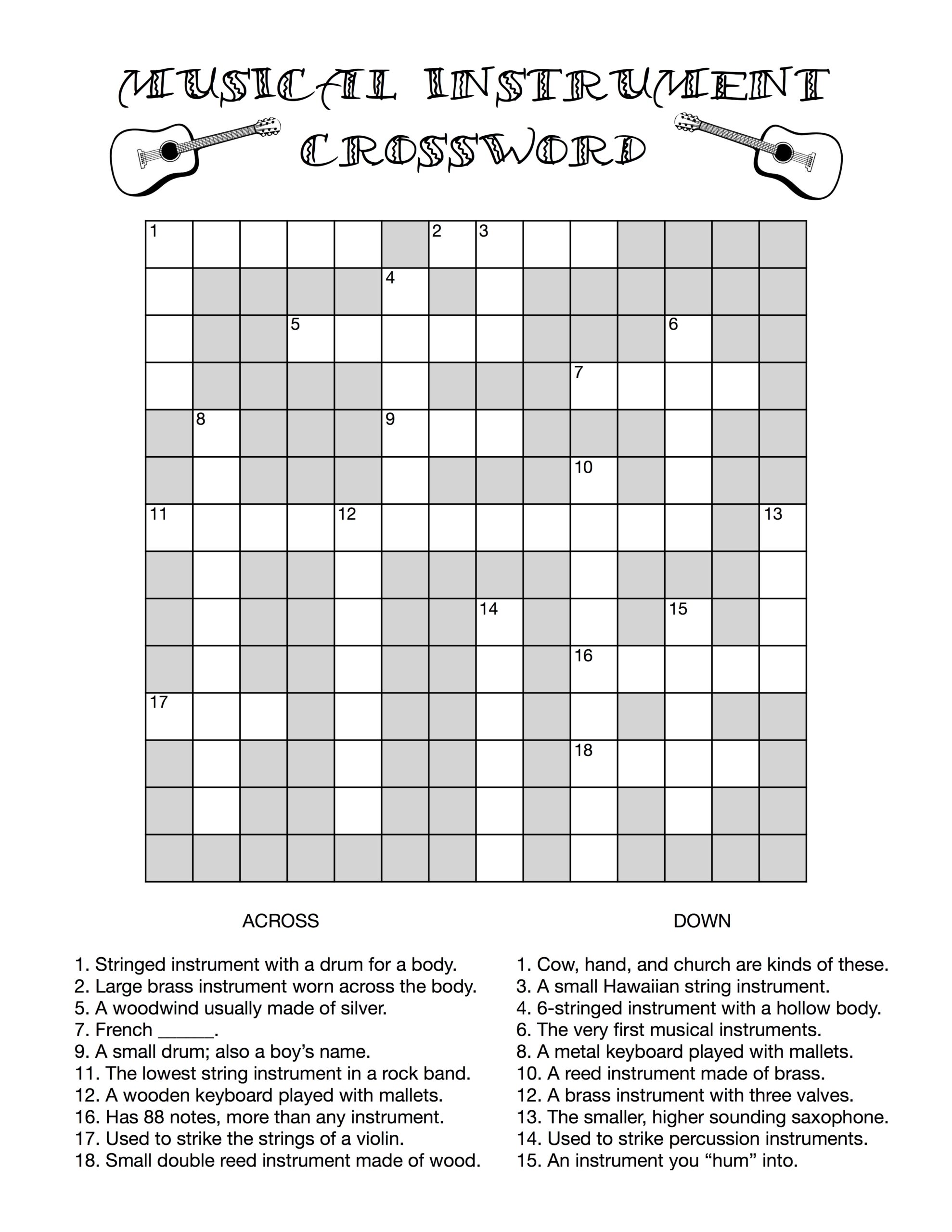 Musical Instrument Crossword Lynne Davis Music Musical Instrument Crossword Lynne Davis Music