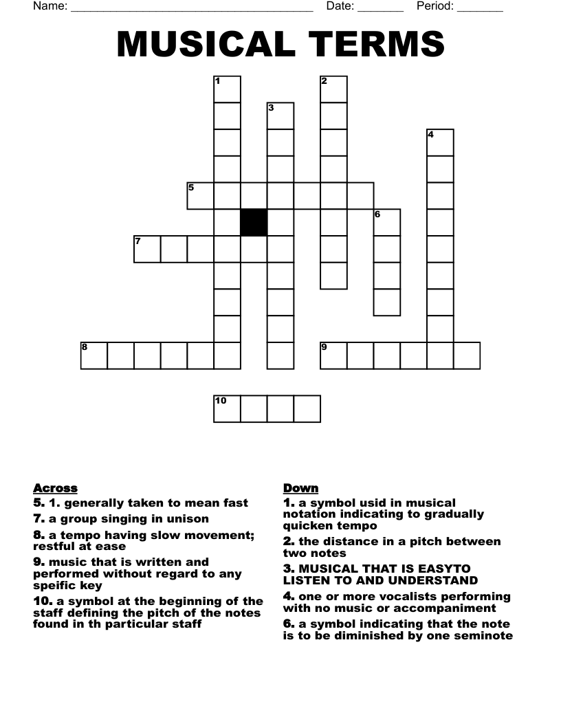 MUSICAL TERMS Crossword WordMint