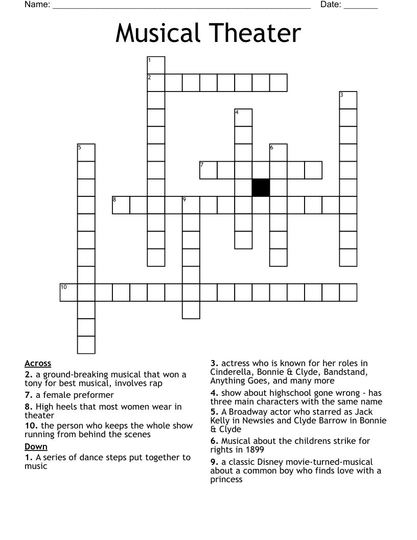 Musical Theater Crossword WordMint