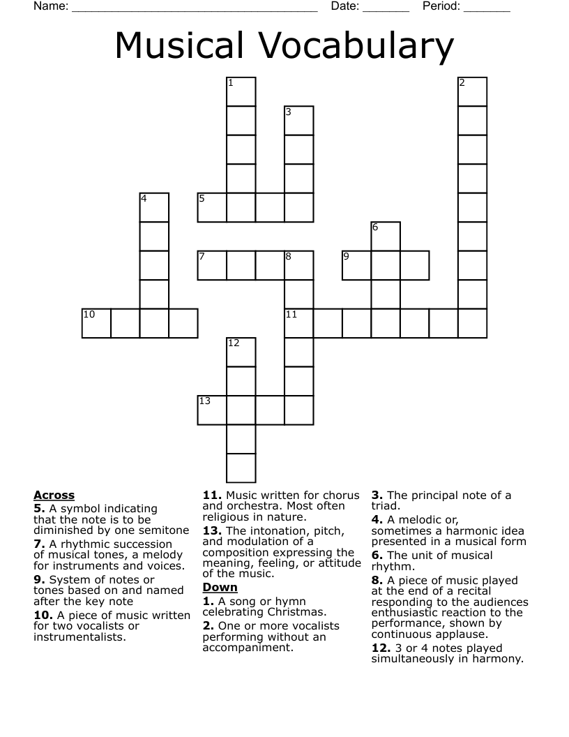 Musical Vocabulary Crossword WordMint