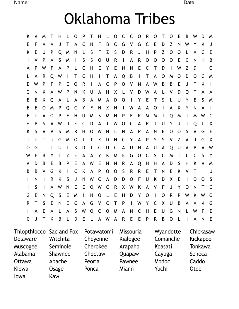 Native American Word Search WordMint
