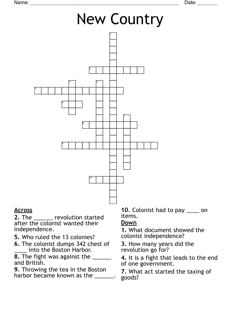 New Country Crossword WordMint New Country Crossword WordMint